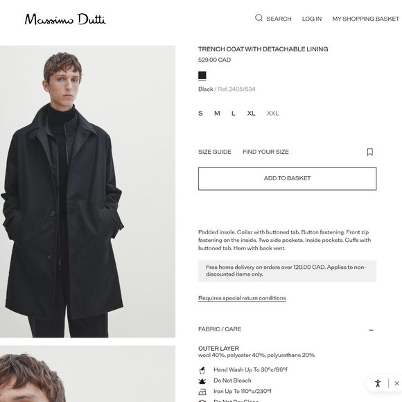 NWT Massimo Dutti Men's Trench Coat, Wool Blend, Waterproof - Picture 6 of 10